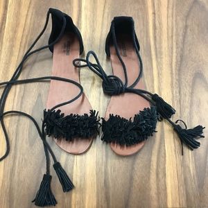 Fringe Lace Up Sandals
